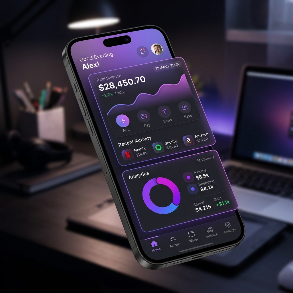 Fintech mobile dashboard interface screenshot